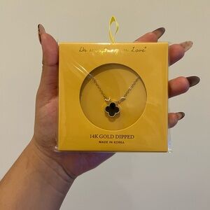 Do Everything in Love Gold Dipped Black Clover Necklace